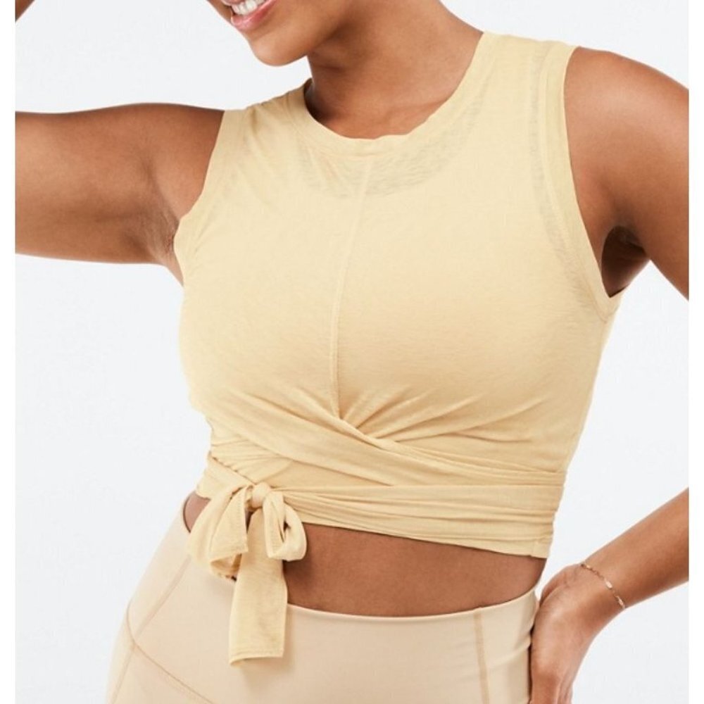 NEW NWT Fabletics‎ Ryan Tie up crop tank top Small yoga beige Sport